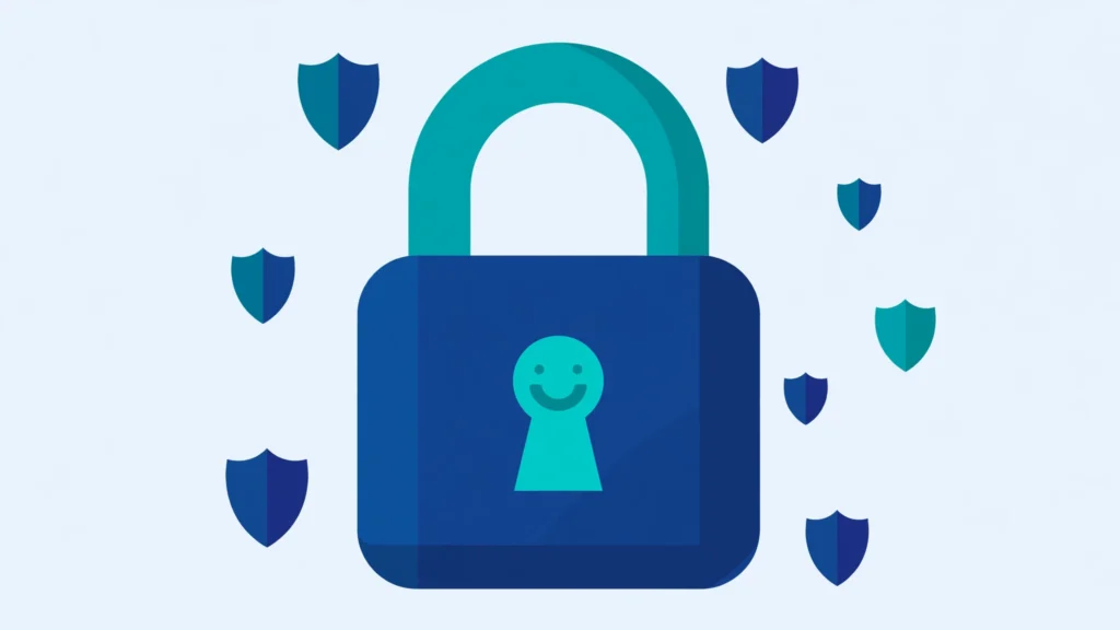Illustration of a padlock with a smile-shaped keyhole for a password guide