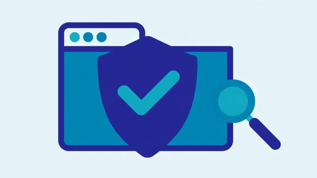 Illustration of a browser window with a shield and checkmark