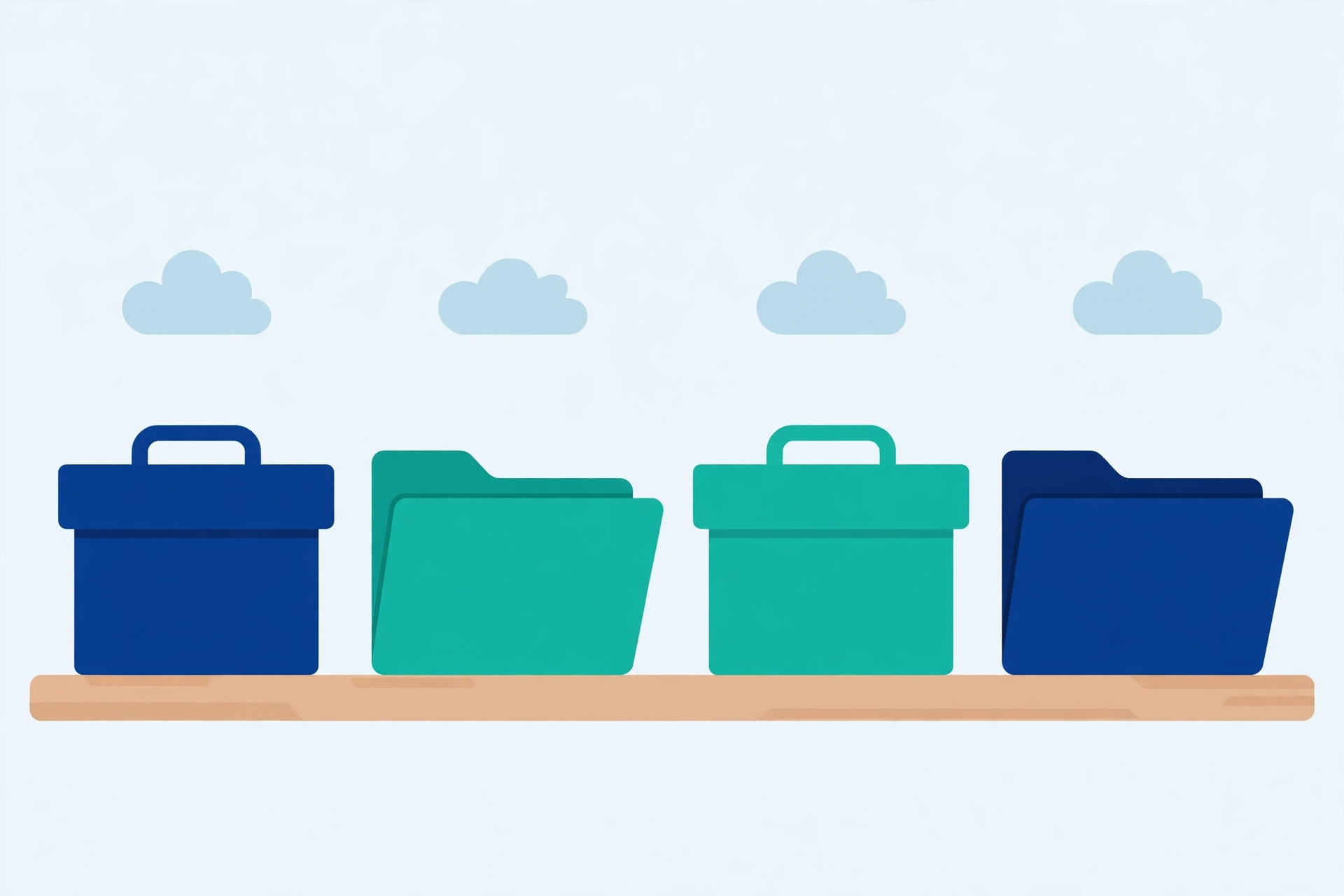 Four cloud storage services shown as labelled folders and clouds in a neat row for comparison