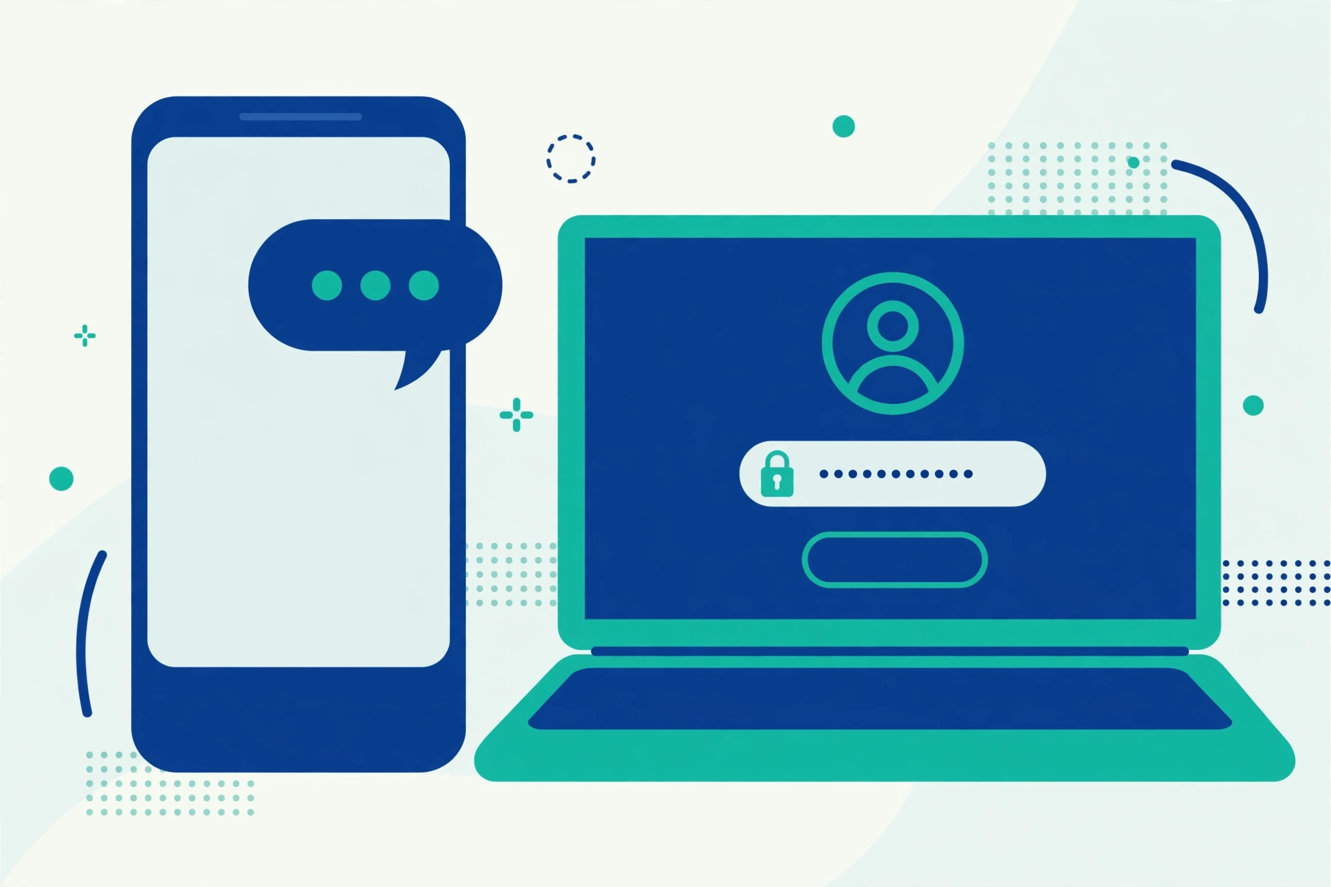 A phone receiving a text message with a login code next to a laptop