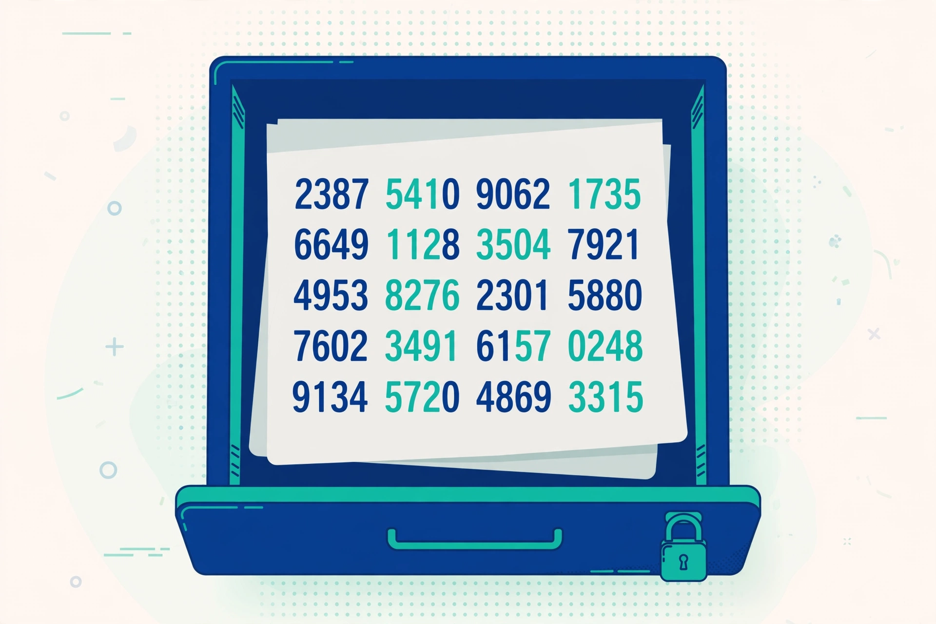 A printed sheet of backup codes kept safely inside a locked drawer